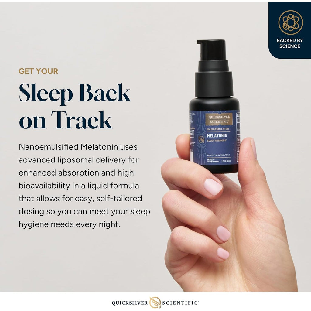 Quicksilver Scientific Liposomal Melatonin - Bedtime, Jet Lag & Immune Support Liquid for Adults - Efficient, Superior Absorption 1Mg to Minimize Morning Drowsiness (30 Ml)