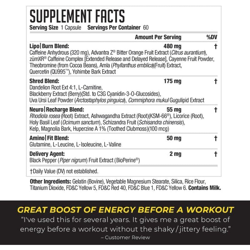 LIPORUSH NDS Nutrition XT - Super Concentrated Thermogenic with L-Carnitine & Teacrine for Shredding Fat - Supports Maximum Energy, Focus, Calorie Burning, Diuretic, Appetite Control (60 Capsules)