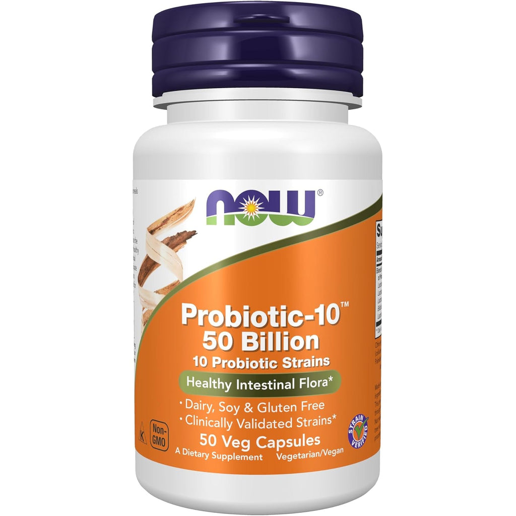 NOW Foods Supplements, Probiotic-10™, 50 Billion, with 10 Probiotic Strains, Strain Verified, 50 Veg Capsules