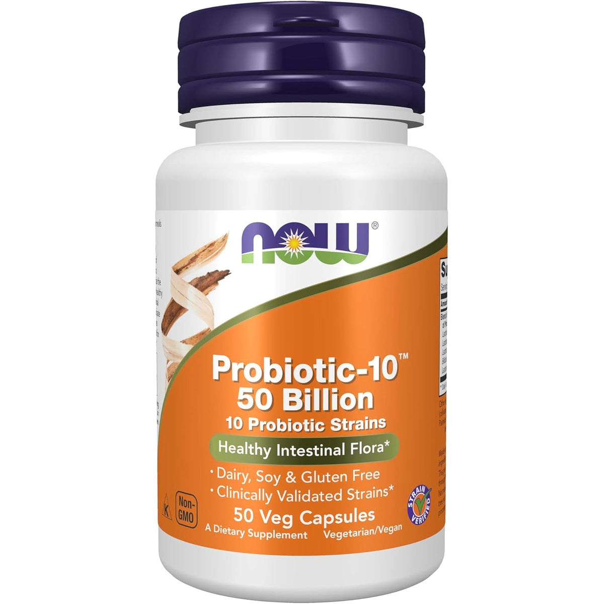NOW Foods Supplements, Probiotic-10™, 50 Billion, with 10 Probiotic Strains, Strain Verified, 50 Veg Capsules