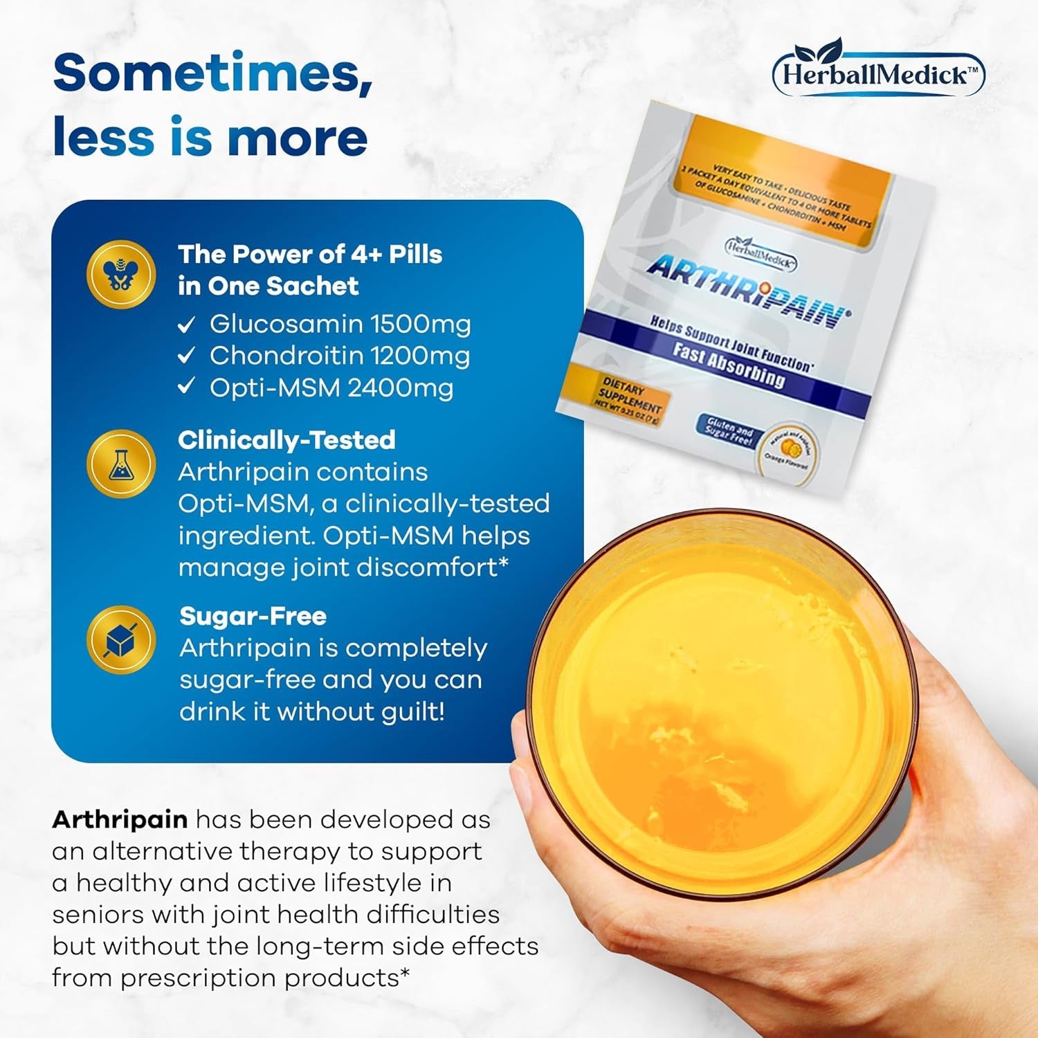 Arthripain – Joint Support Cartilage Repair Supplement – Clinically Tested Joint Juice - Ligament Relief Support – Glucosamine Chondroitin MSM – Swollen Knee Treatment –Sugar-Free – Made in US - 15Ct