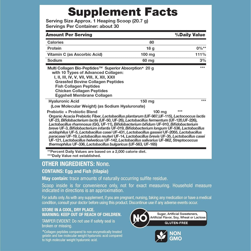 Neocell Multi Collagen Bio-Peptides Powder | 22Oz | Advanced with Hyaluronic Acid and Vitamin C | 10 Super Types of Collagen | Superior Absorption | Grassfed Protein Supplement