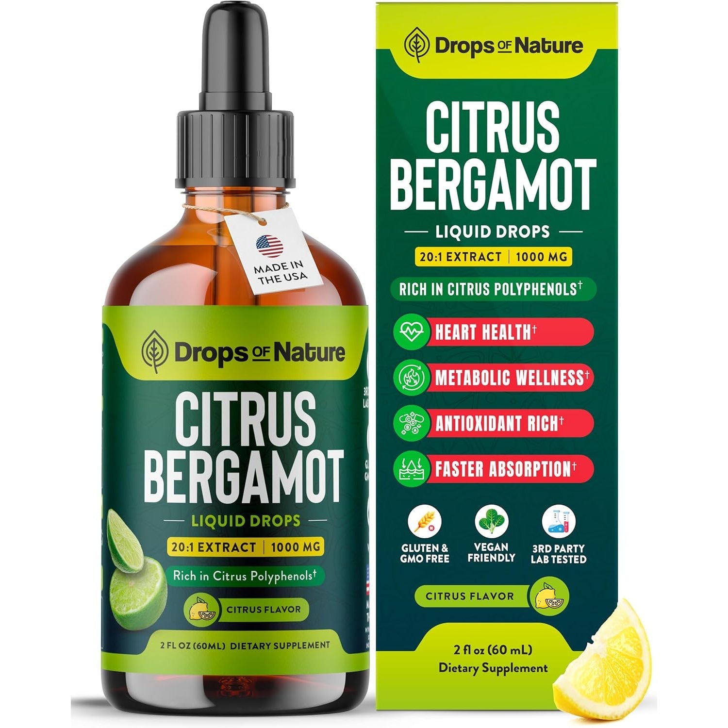 Citrus Bergamot Extract 25:1 Liquid Drops – Vegan, Gluten-Free – Comparable to Resveratrol and Berberine Supplement – 1000Mg Bergamot Supplement for Heart Wellness and Metabolic Support (Citrus,60Ml)