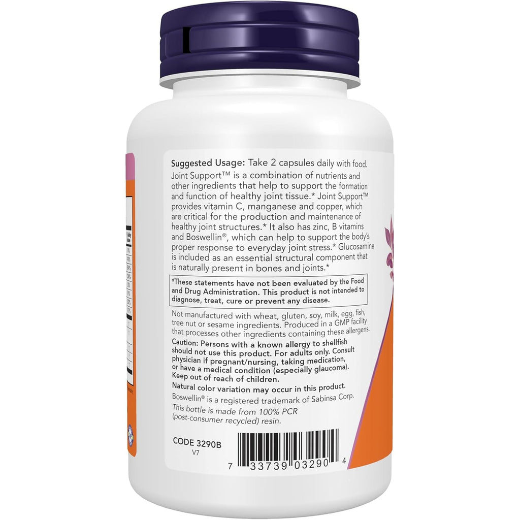 NOW Foods Supplements, Joint Support™ with Glucosamine, Boswellin® and Sea Cucumber, 90 Capsules