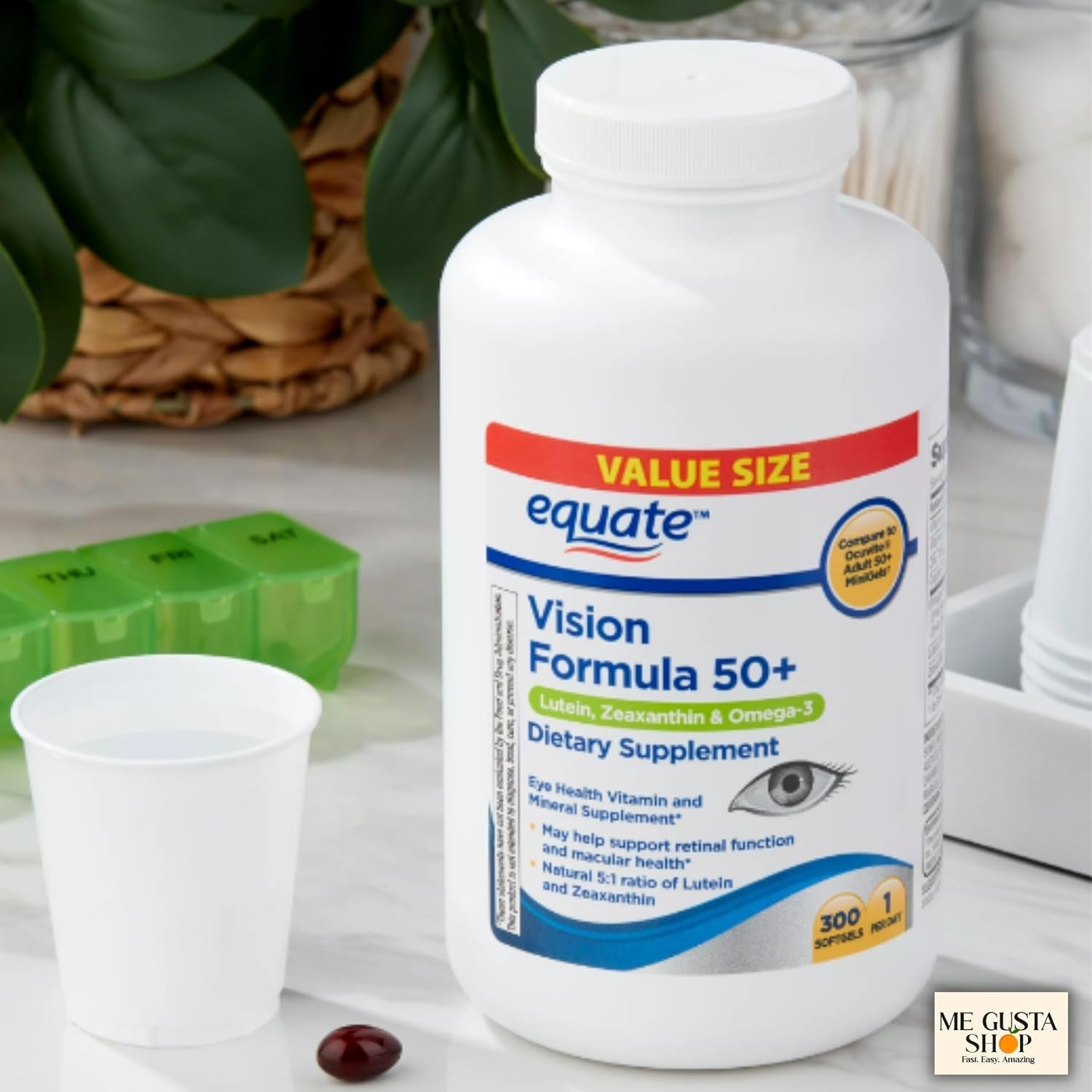 Equate Vision Formula 50+ Softgel Dietary Supplement, 300 Count + Me Gusta Sticker