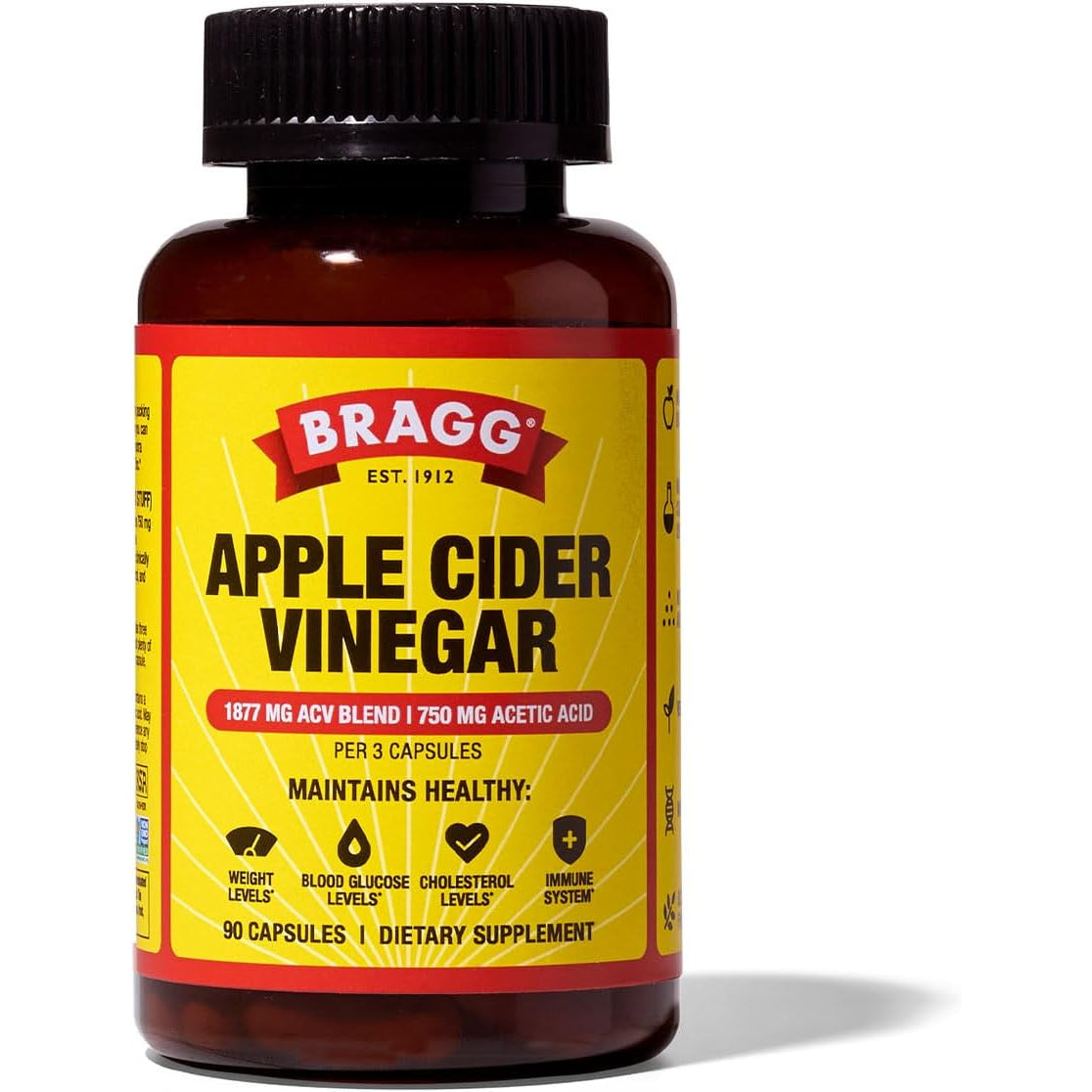 Bragg Organic Apple Cider Vinegar Capsules with Vitamin D and Zinc - 90 Count - Supports Immune System