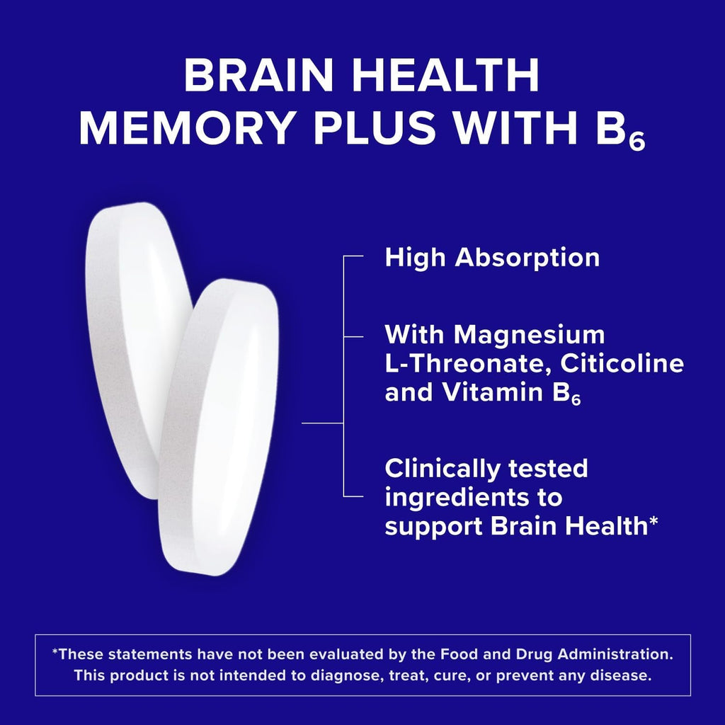 Qunol Brain Health Memory plus with B6, Magnesium L-Threonate & Citicoline, Clinically Tested Ingredients to Improve Memory, Focus, Attention and Productivity, 90 Count