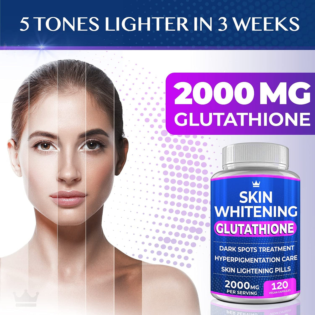Glutathione Whitening Pills - 120 Capsules 2000Mg Glutathione - Effective Skin Lightening Supplement - Dark Spots, Melasma & Acne Scar Remover, Hyperpigmentation Treatment - Anti-Aging Antioxidant