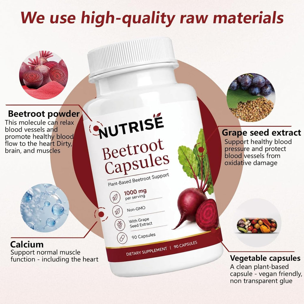 Nutrise Beetroot Capsules – Energy & Circulation Support, Non-Gmo Vegan, 90 Capsules
