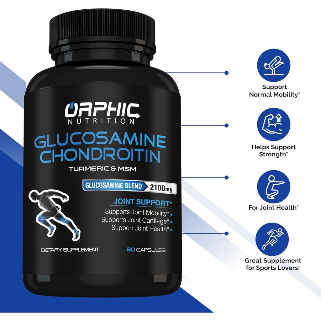 ORPHIC NUTRITION Glucosamine Chondroiting MSM 2100MG (90 Caps) - Joint Support Supplement for Men & Women* - Supports Joint Cartilage & Mobility
