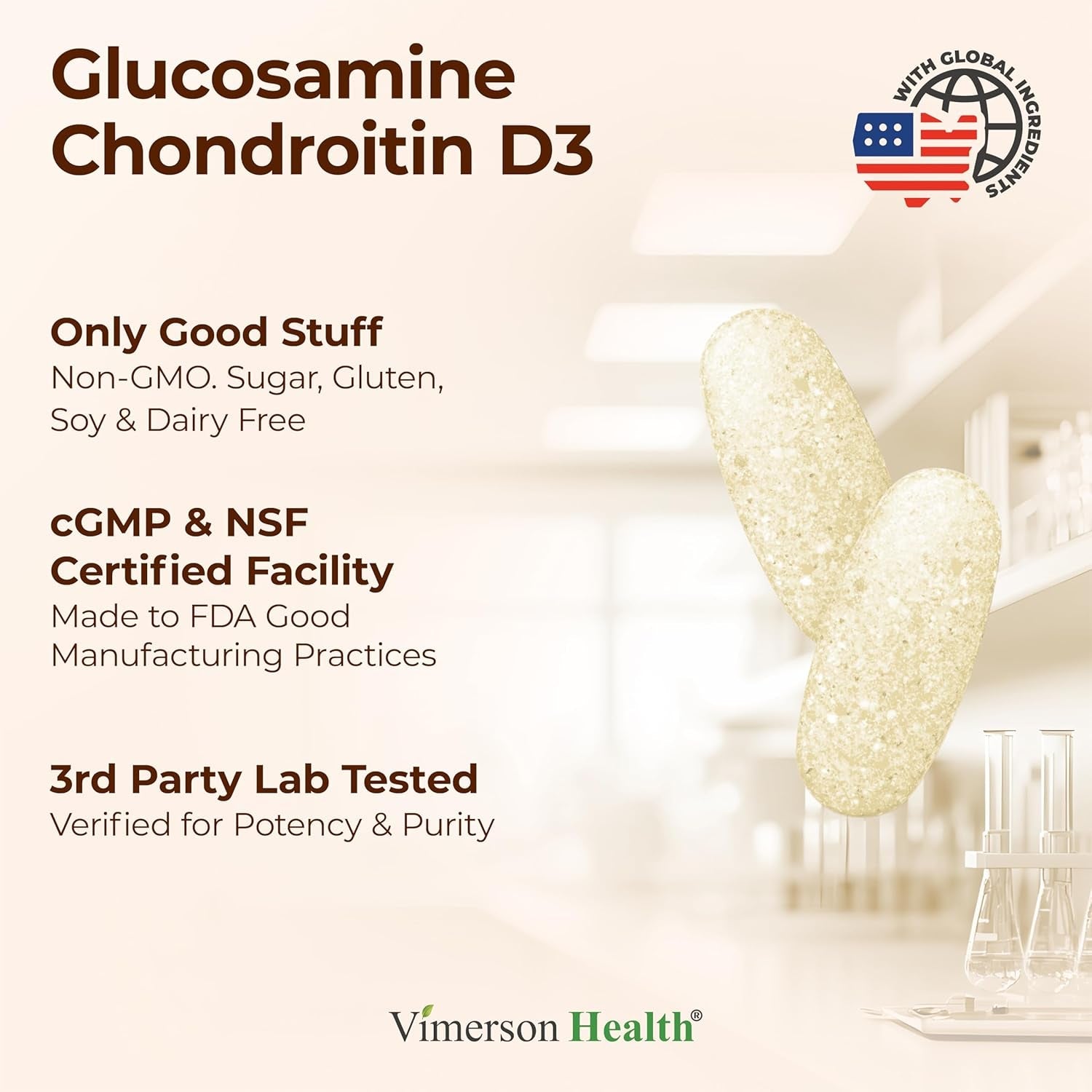 Vitamin D3 2000IU & Glucosamine Chondroitin – Daily Joint Support Supplement for Hair Skin Nails, Bone Health & Comfort with Boswellia Extract, Bromelain, Glucosamine Sulfate – FSA Eligible 120 Tabs