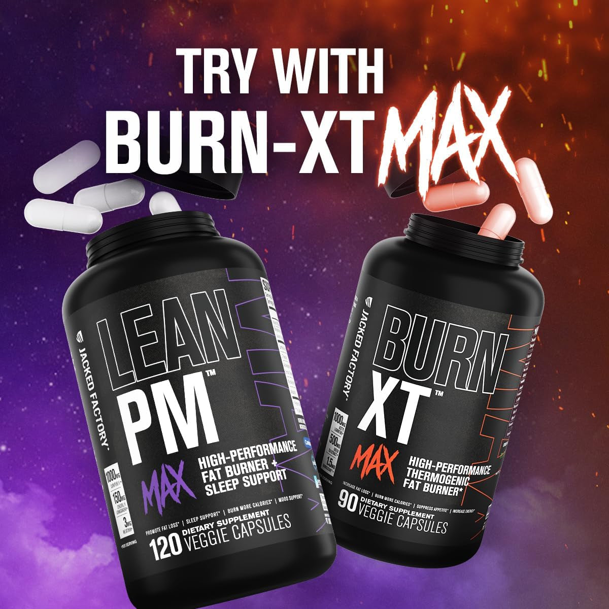 Jacked Factory Lean PM Max - High-Performance Weight Loss, Sleep Support, Fat Burner, & Appetite Suppressant for Men and Women W/Melatonin, Magnesium, Carnipure, & Ashwagandha - 120 Diet Pills