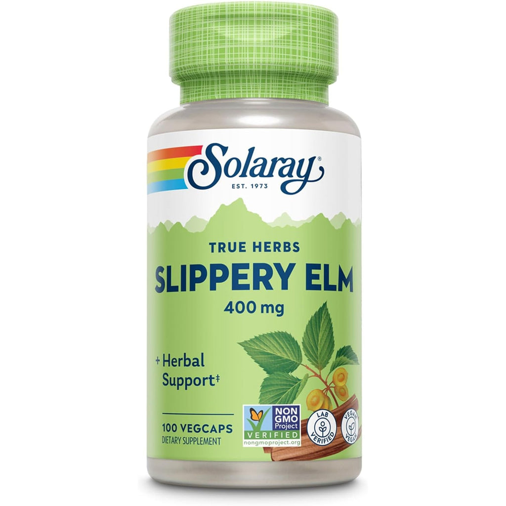 SOLARAY Slippery Elm Bark Capsules (Ulmus Rubra) 400 Mg - Soothing Herbal Support with Mucilage - Vegan, Lab Verified, 60-Day Money Back Guarantee - 100 Servings, 100 Vegcaps