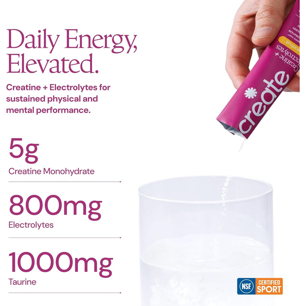 Create Creatine + Electrolytes Mix - Creatine Monohydrate Stick Packs, Supports Energy and Hydration, NSF Certified for Sport, 30 Count, Variety Pack