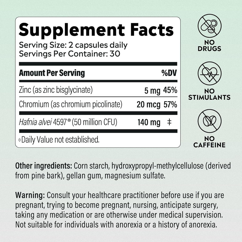 Weight Management Probiotics for Women and Men Clinically Shown to Curb Cravings with Hafnia Alvei HA4597, Chromium & Zinc - 60 Capsules, 30-Day Supply