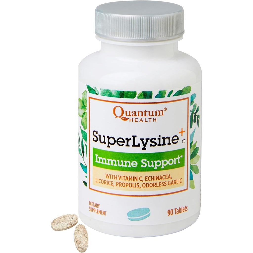 Quantum Health Super Lysine+ / Advanced Formula Lysine+ Immune Support with Vitamin C, Echinacea, Licorice, Propolis, Odorless Garlic (90 Tablets)