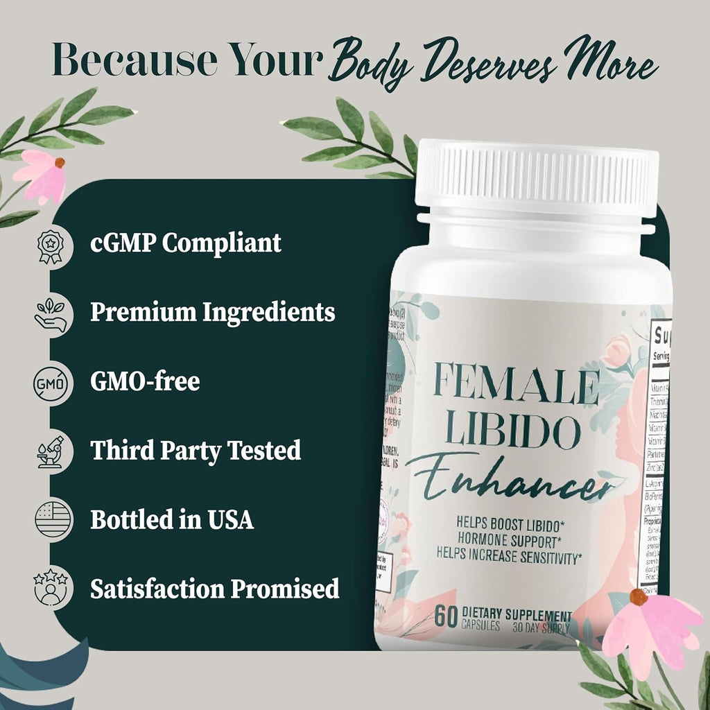 Female Libido Enhancer - Libido Booster for Women to Heighten Desire, Balance Hormones, Increase Sensitivity - 14 Ingredients for Women'S Health - 3Rd Party Tested Supplement - 60 Capsules