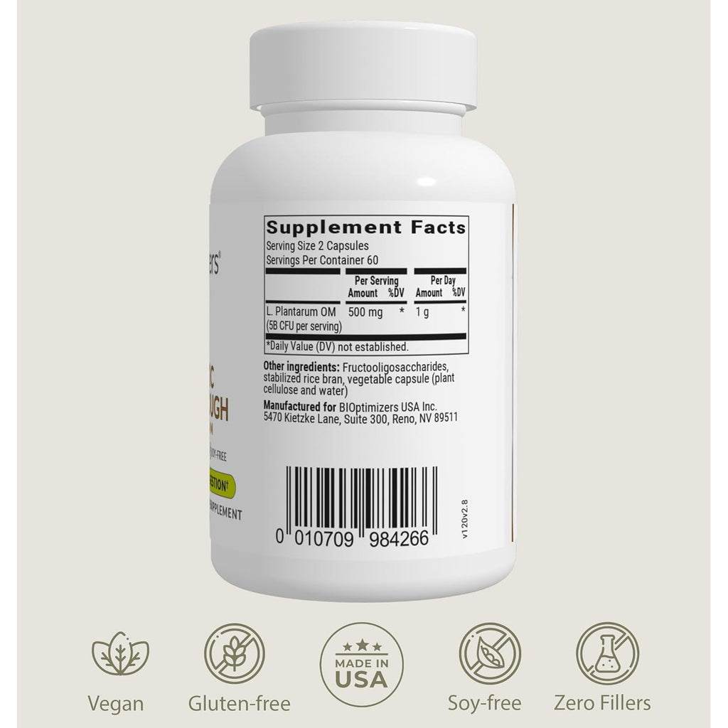 Bioptimizers Probiotic Breakthrough – Lactobacillus Plantarum OM Probiotics & Prebiotics Health Supplement for Gut, Digestive & Immune Support Probiotics for Women Men Elderly– 60 Vegan Capsules