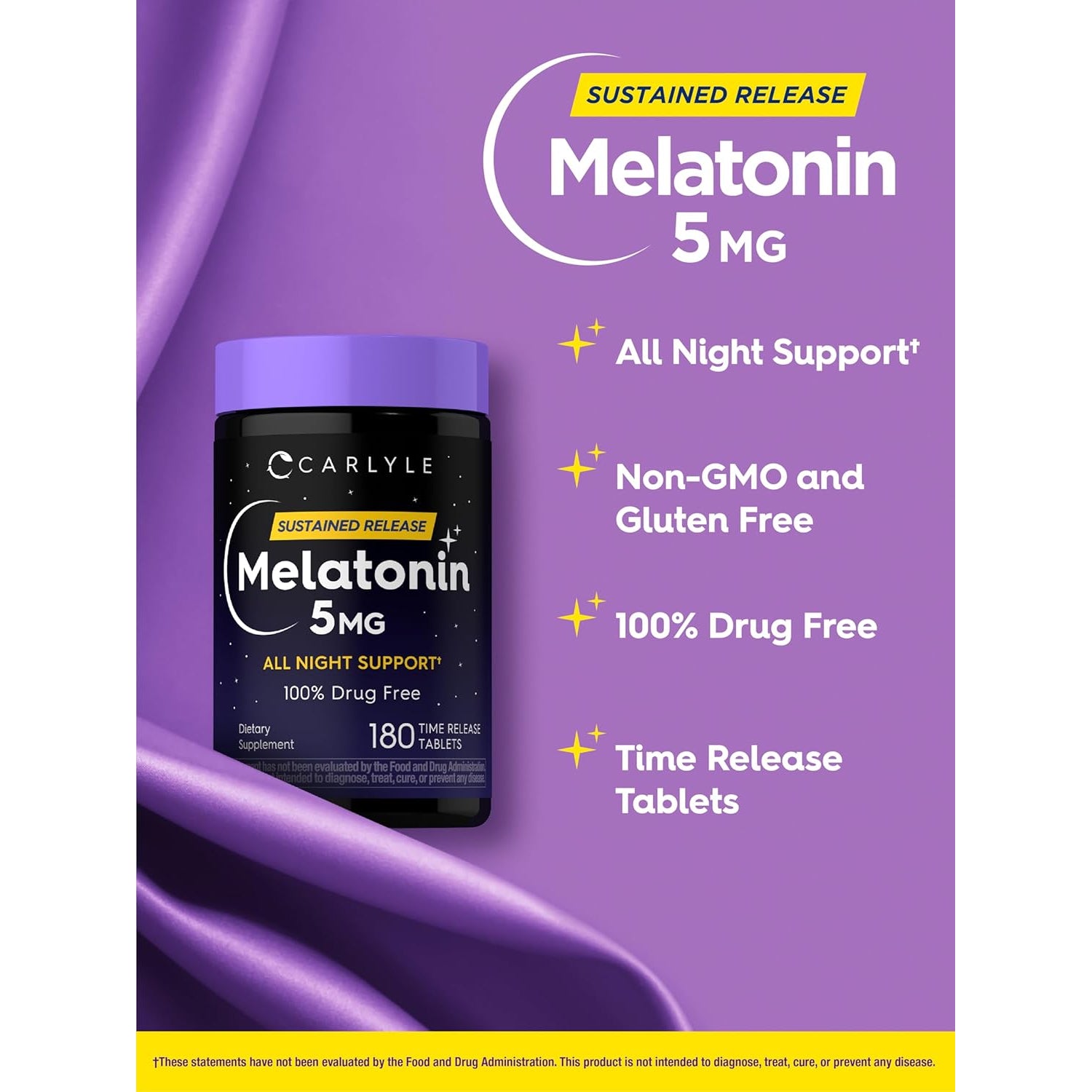 Carlyle Melatonin 5Mg | 180 Sustained Release Tablets | All Night Support Supplement | Vegan, Non-Gmo, Gluten Free Formula