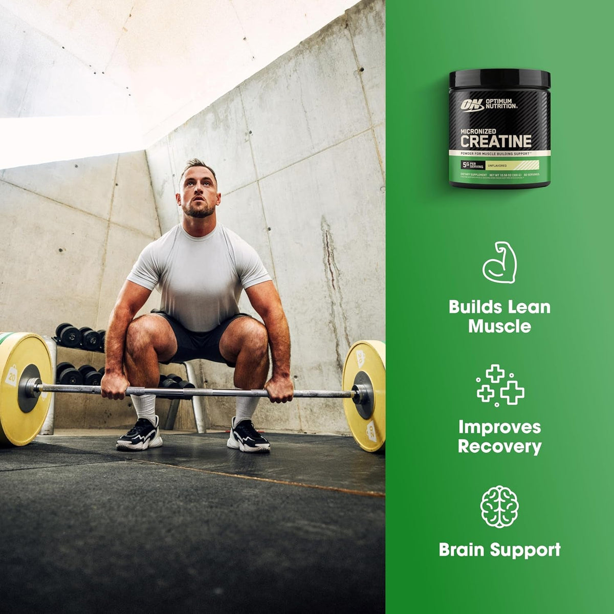 Optimum Nutrition Micronized Creatine Monohydrate Powder, Unflavored, 60 Servings, 300 Grams (Packaging May Vary)