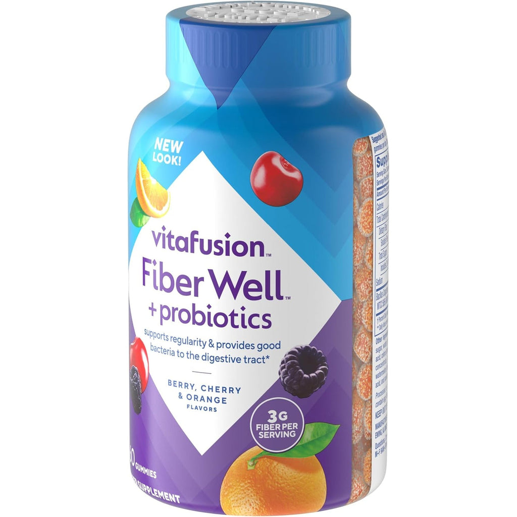 Vitafusion Probiotic + Prebiotic Fiber Gummies for Adults, Probiotic Supplement with Prebiotic Fiber to Support Gut Health and Provide Good Bacteria (1), Cherry Berry Citrus Rush Flavor, 60 Count