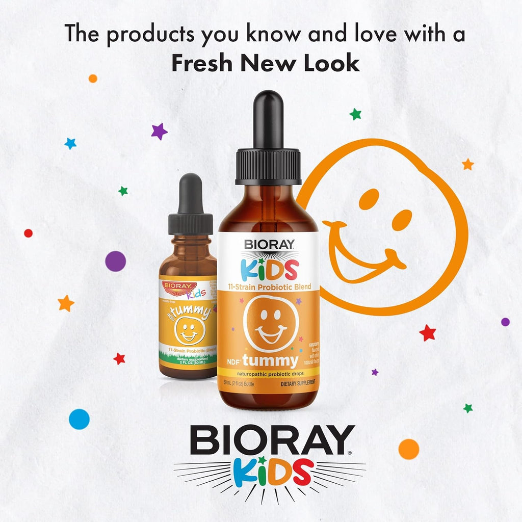 BIORAY Kids NDF Tummy, Raspberry - 2 Fl Oz - 11-Strain Probiotic Blend - Supports the Immune Response in the GI Tract - Non-Gmo, Vegan, Gluten Free - Approx. 30 Servings