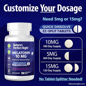 Nature'S Perfect Night | Melatonin 10Mg | 180 Quick Dissolve Tablets | Natural Mixed Berry Flavor |High Potency | Sugar Free | Vegan | Gluten Free | Value Size