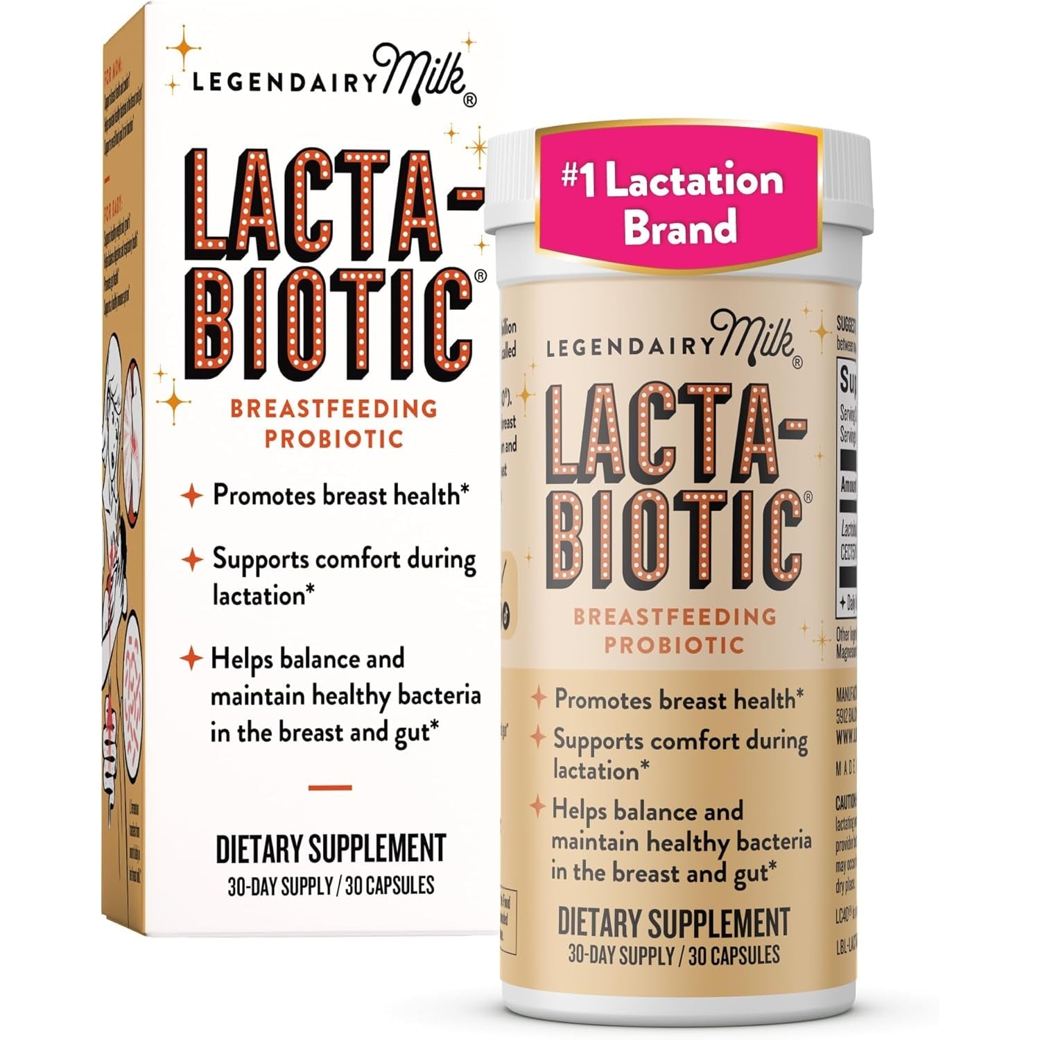 Legendairy Milk Lacta-Biotic Breastfeeding Probiotic | Lactation Supplements | Breast and Gut Health for Mom and Infant Immune Health for Baby | Daily Supplement for Healthy Lactation | 30 Count