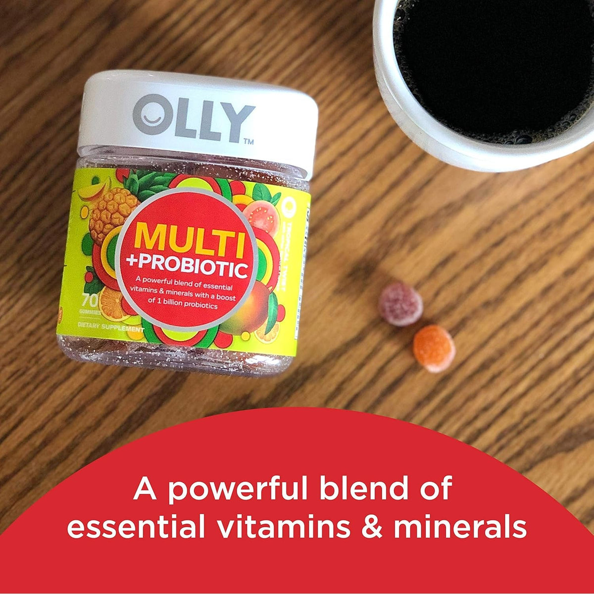 OLLY Multi + Probiotic Adult Multivitamin Gummy, Digestive and Immune System Support,* Chewable Supplement, Tropical Flavored, 35 Day Supply - 70 Count