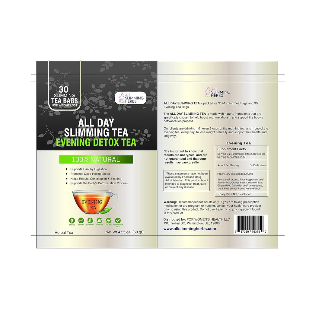 ALL SLIMMING HERBS All Day Slimming Tea for Weight Loss - All Natural 30 Days Detox Teas That Flattens Tummy - Daytime Energy Boost Tea 30 Bags + Evening Detox Tea 30 Bags