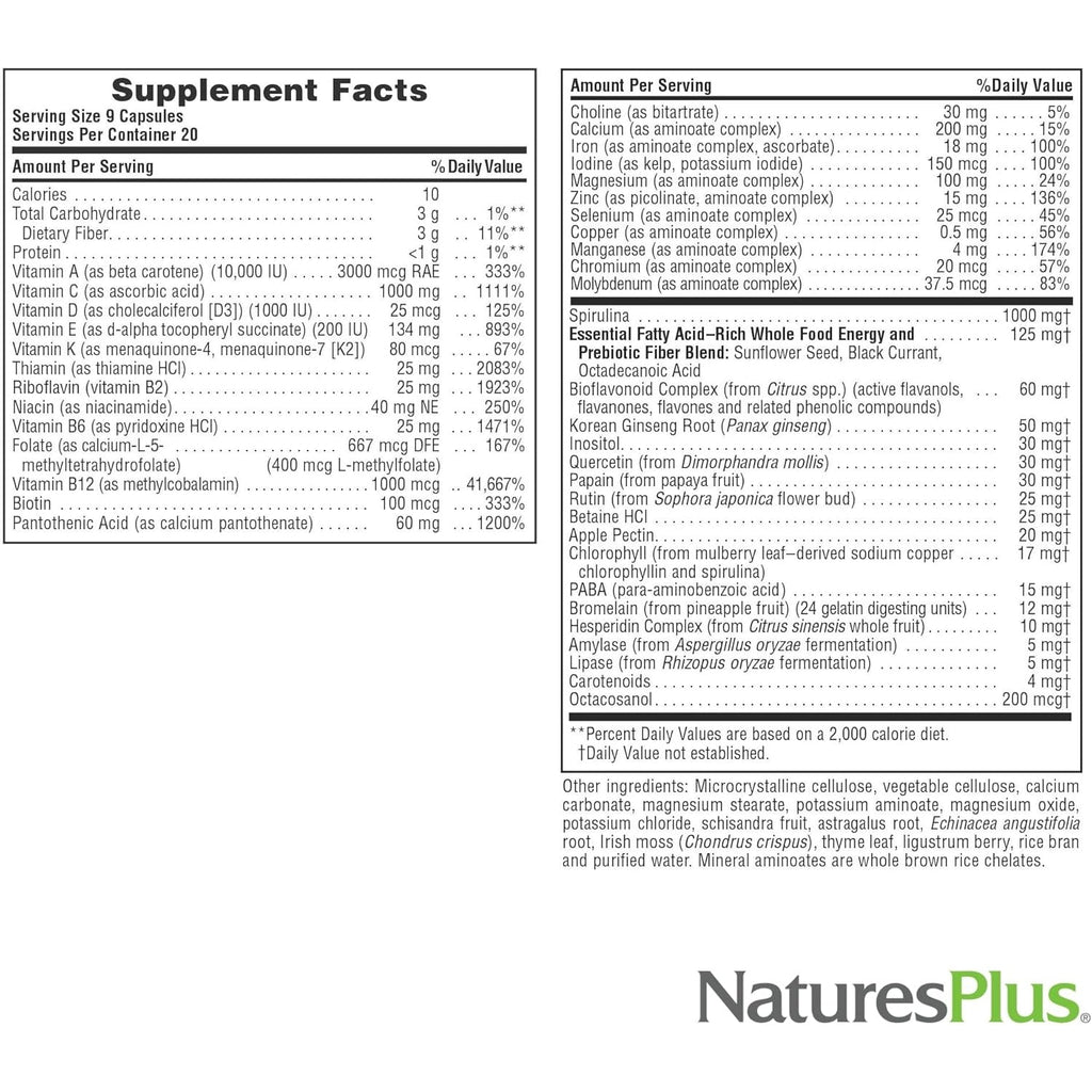 Naturesplus Source of Life - 180 Capsules - Multivitamin & Mineral Supplement - Supports Natural Energy & Overall Well-Being - Gluten Free, Vegetarian - 20 Servings