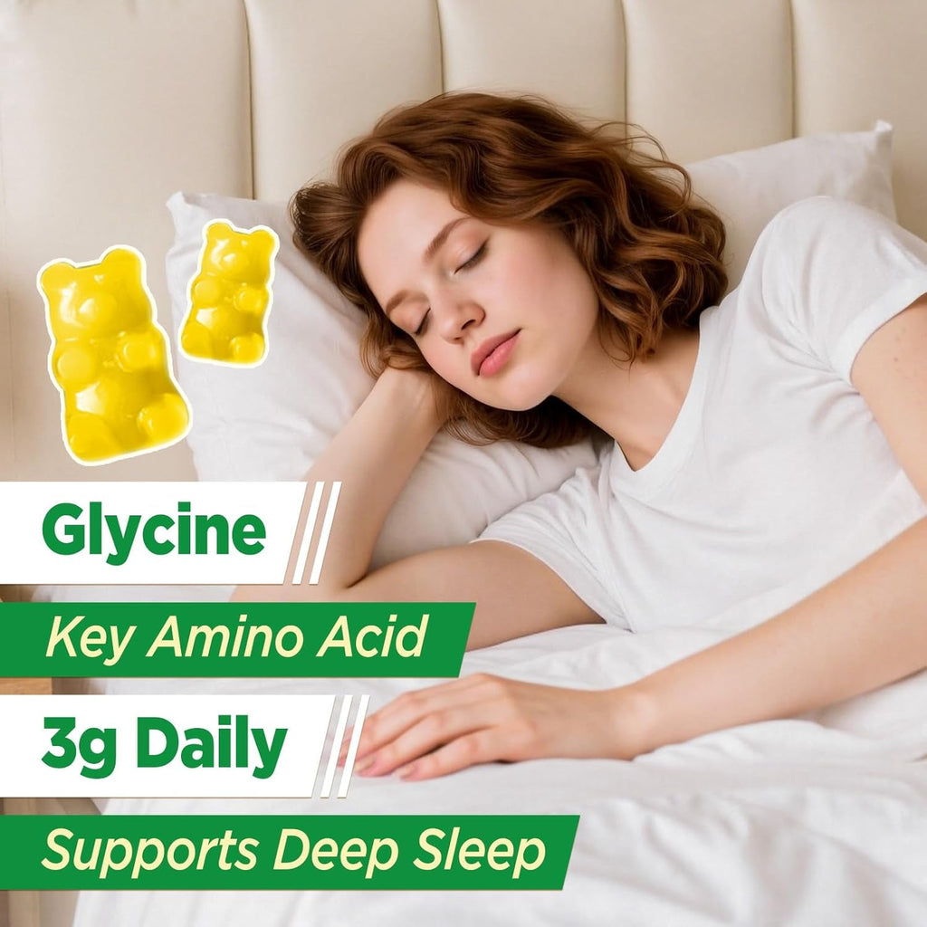 Glycine 3G Gummies, with L Alanine 1000 Mg, L Theanine, GABA, Vitamin B6, Sleep Support, Muscle Relaxation, High Absorption Glycine Supplements for Adults, Sugar Free Pineapple Flavor, 60 Gummies