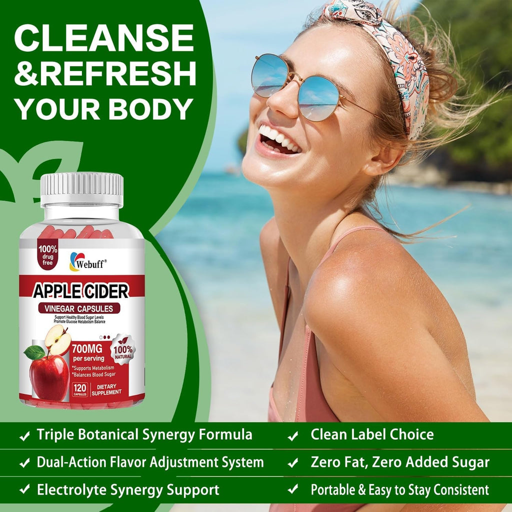 Apple Cider Vinegar Capsules 700Mg - 120 Count | Extra Strength ACV with the Mother | Supports Weight Management, Digestion, Metabolism & Immune | Vegan, Non-Gmo, Gluten-Free (Pack of 1)