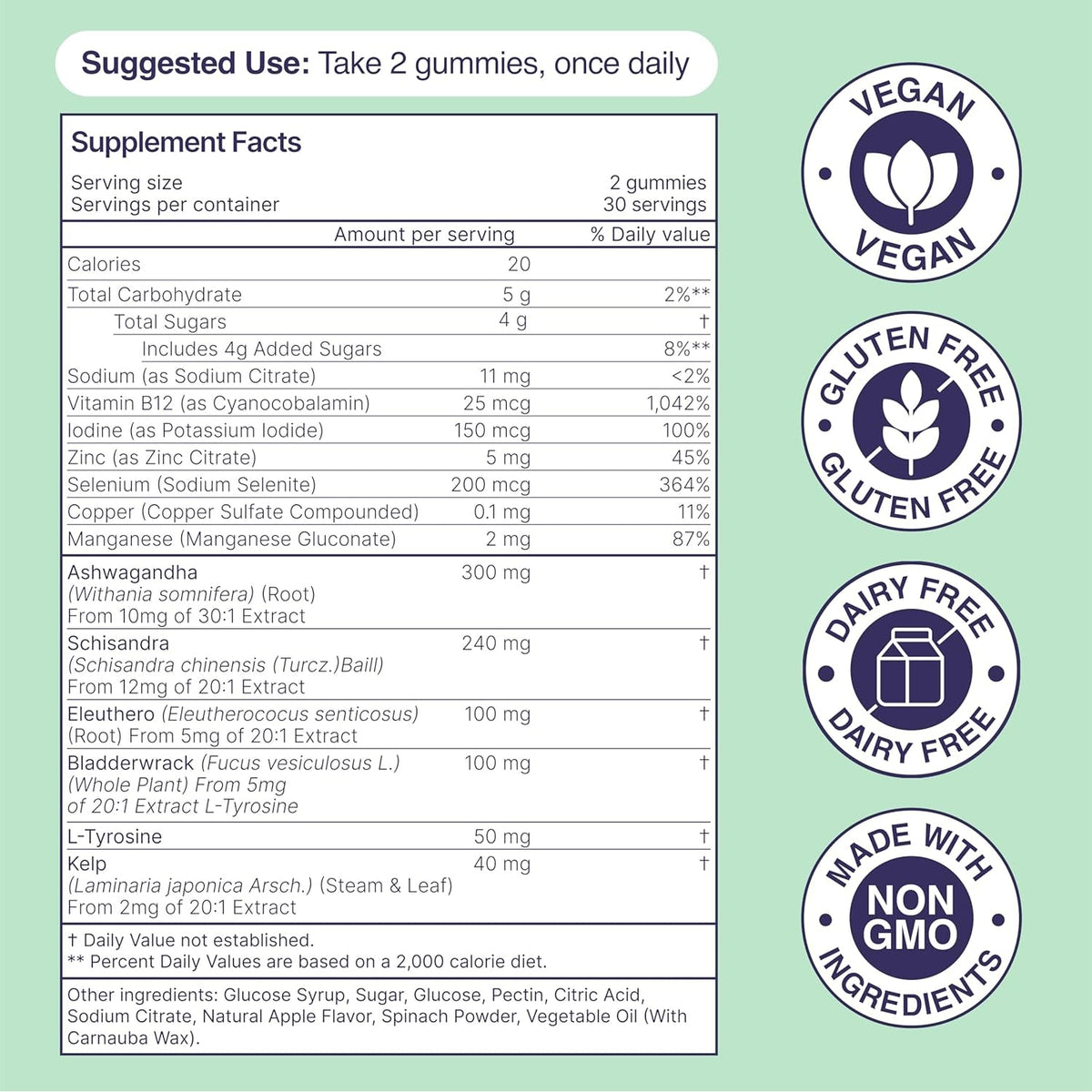 Thyroid plus Gummies - Ashwaganda, Iodine, Bladderwrack, Kelp, and Schisandra
