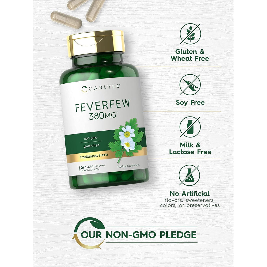 Carlyle Feverfew Capsules | 180 Count | Traditional Herb Extract | Non-Gmo, Gluten Free
