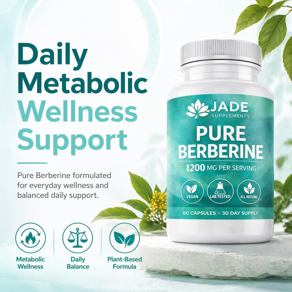 Jade Supplements Pure Berberine, 60 Vegetarian Capsules - Gluten Free & Non-Gmo