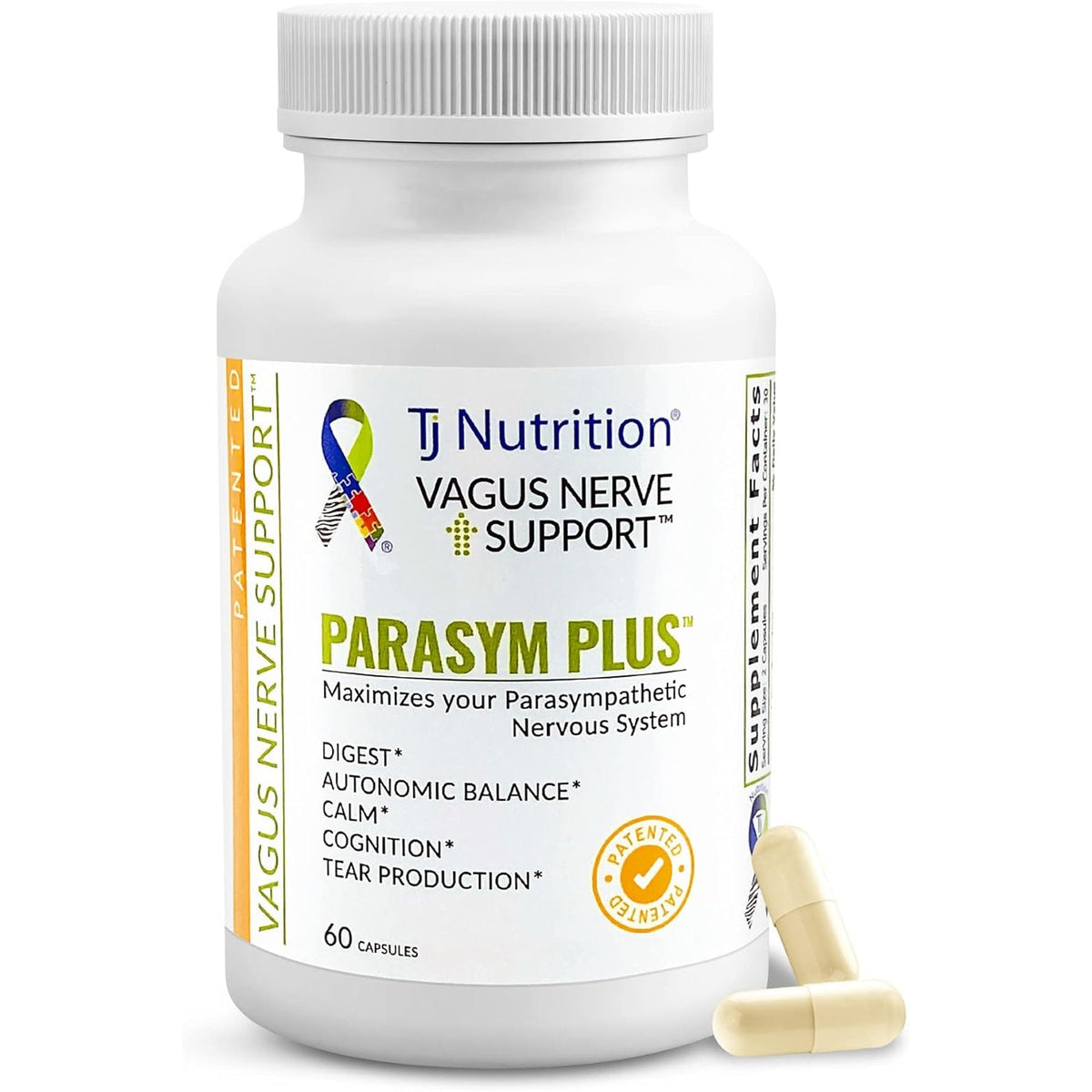 Parasym plus Vagus Nerve Support, Patented Digestive Nutritional Supplements, Energy Booster for Men and Women, Memory Supplement for Brain, Gentle Immune System Support, 60 Capsules