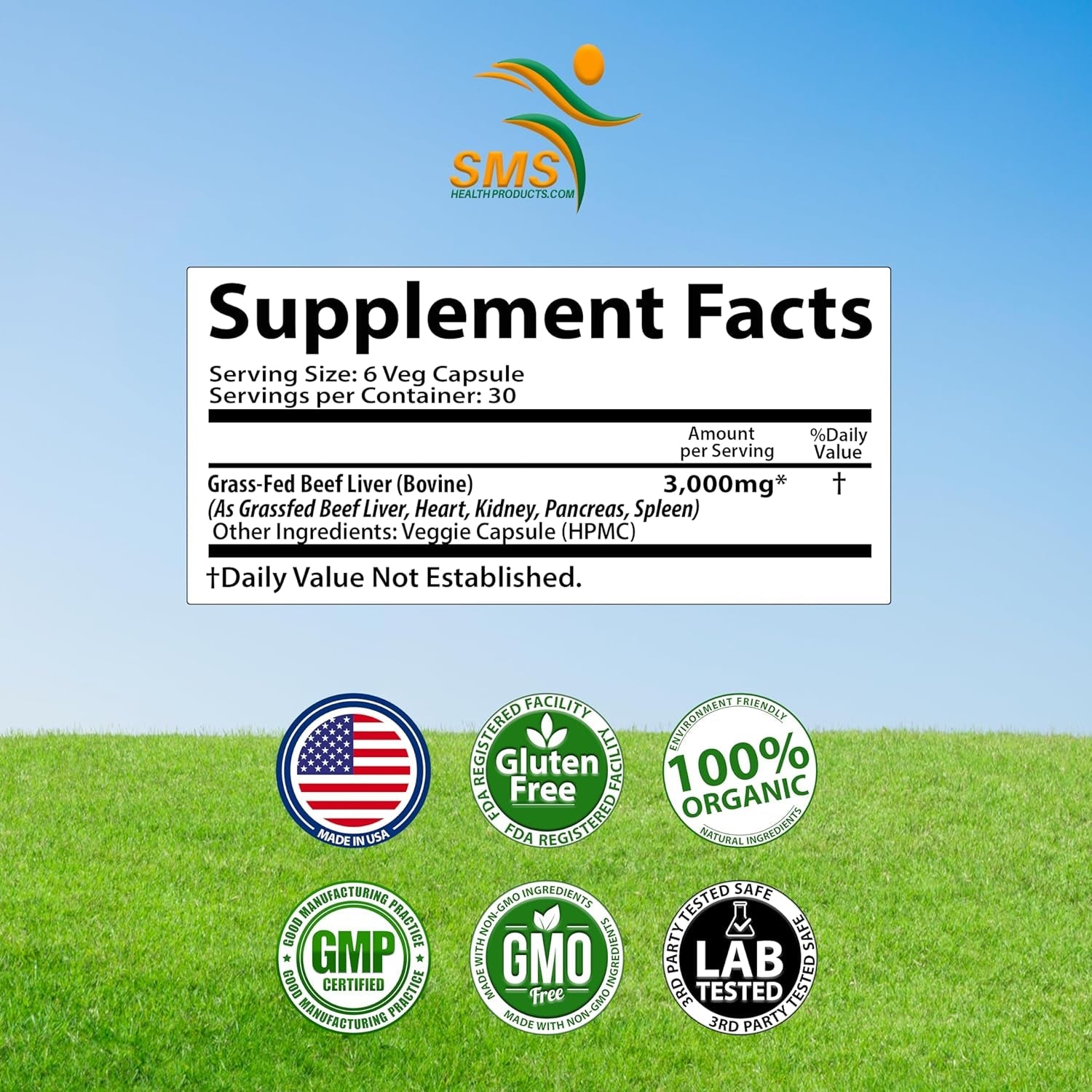 Beef Organ Supplement - Grass Fed & Pasture Raised - Total Body Wellness & Performance, Organ Complex with 3000Mg of Desiccated Beef Liver, Heart, Kidney, Pancreas, Spleen (180 Capsules)