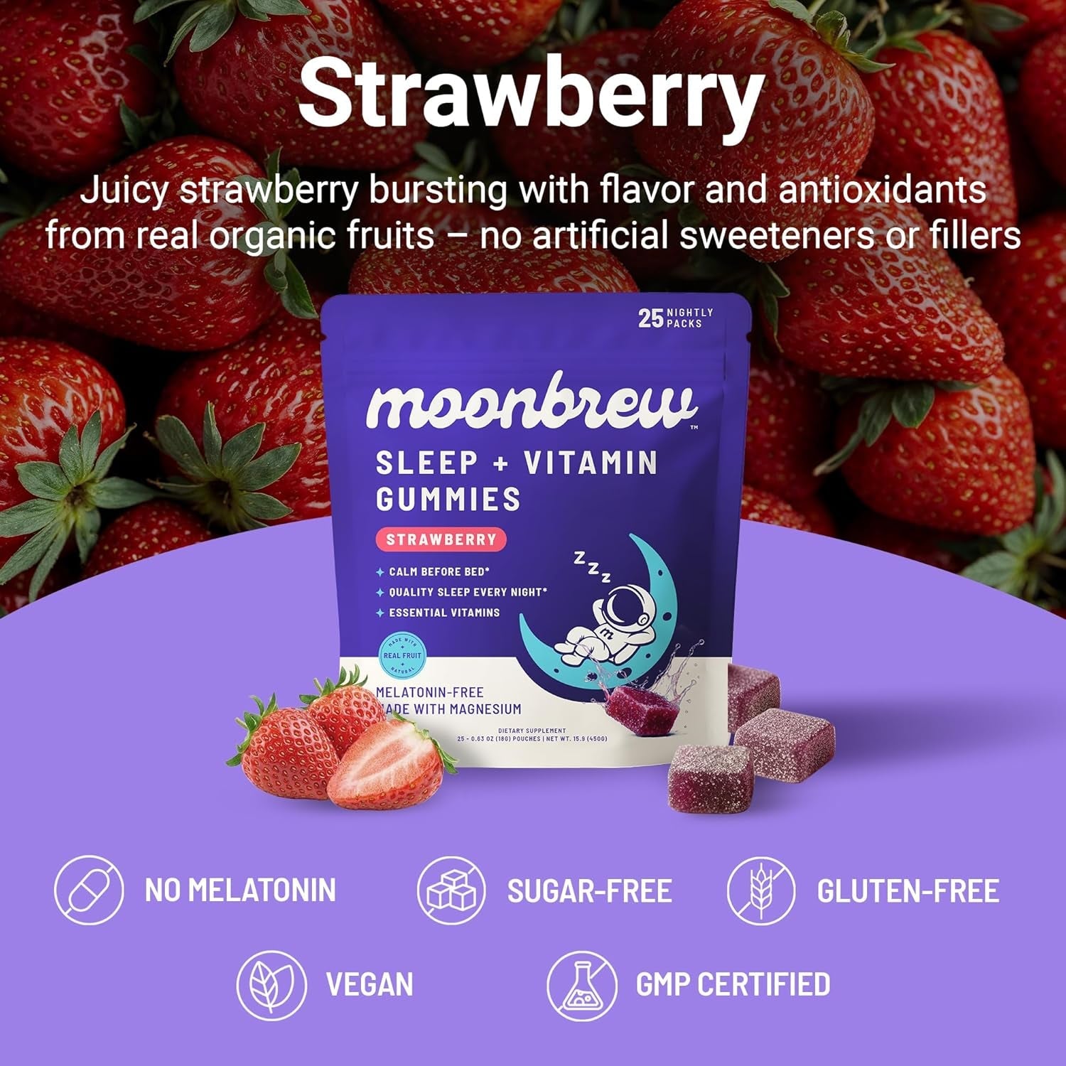 Moonbrew Natural Sleep & Vitamin Gummies for Adults - Melatonin-Free Sleep Aid Gummy with Magnesium (Glycinate & Taurinate), L-Theanine & 8 Essential Vitamins, 17 Real Fruits - Vegan & Gluten-Free