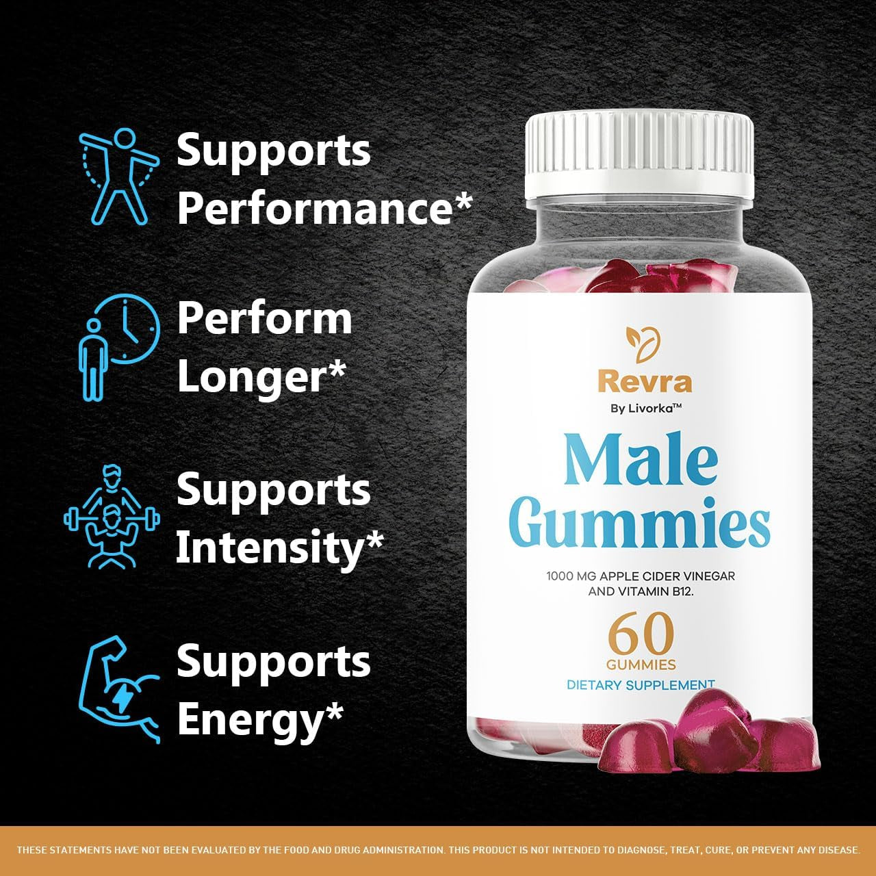 Revra Gummies - Official Revra Gummys for Men Premium Natural Ingredients - Maximum Strength, Supplement Daily Energy Advanced Formula for Overall Health & Wellness, 60 Gummies for 1 Month