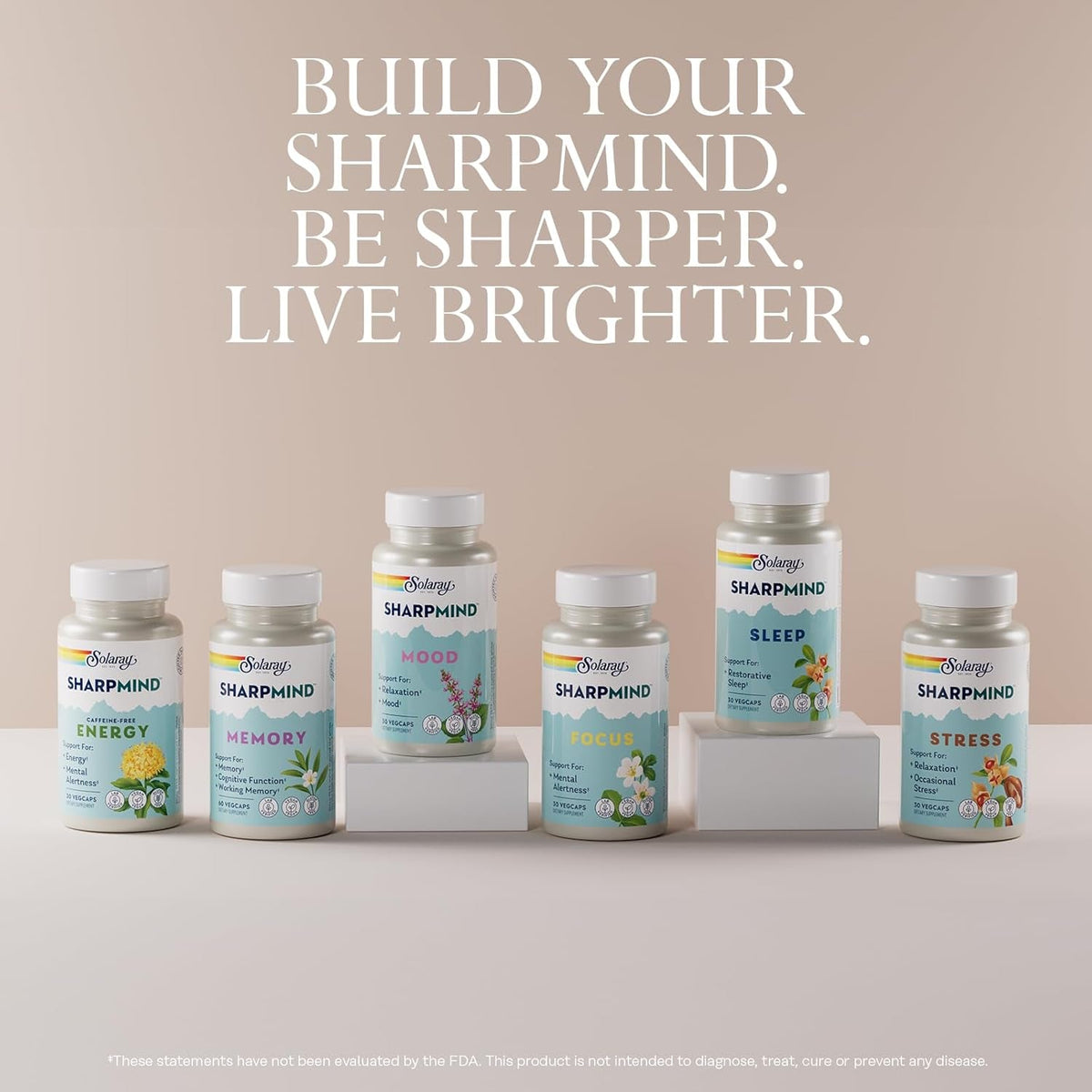 SOLARAY Sharpmind Memory Formula - Brain Supplements for Memory and Focus - Cognivia, Gotu Kola & Chaga Mushroom Supplement - Ginkgo Biloba Alternative - 60-Day Guarantee - 30 Servings, 60 Vegcaps