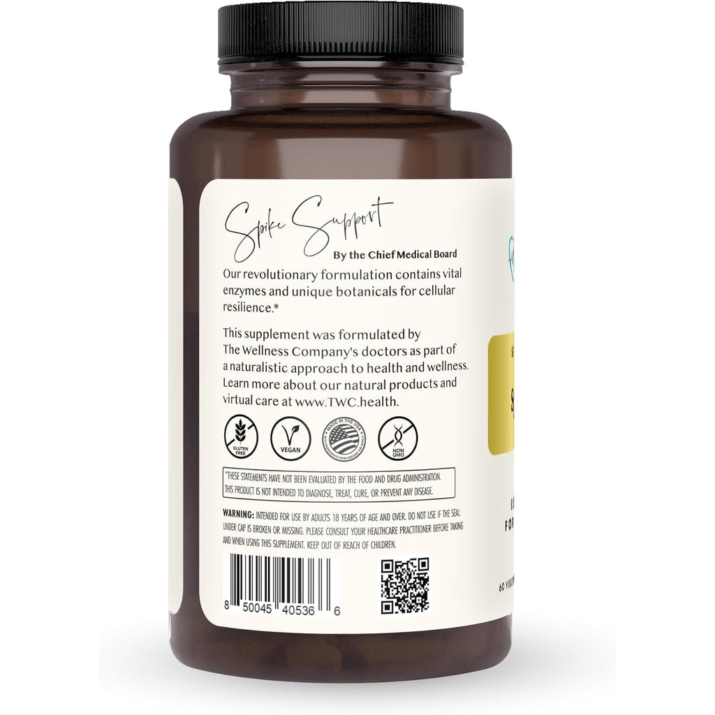 The Wellness Company Spike Support - Detox, Immune Health, Blood Flow, Anti-Clotting - Nattokinase, Dandelion Root, & Black Sativa | 60Ct (1 Month Supply)