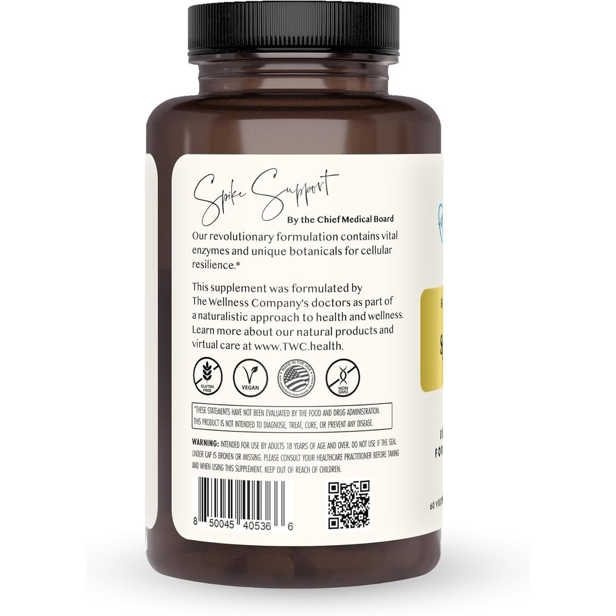 The Wellness Company Spike Support - Detox, Immune Health, Blood Flow, Anti-Clotting - Nattokinase, Dandelion Root, & Black Sativa | 60Ct (1 Month Supply)