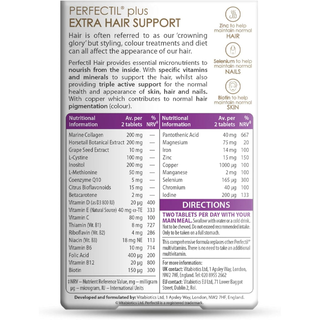 Perfectil Vitabiotics Multivitamin | Hair Growth and Thickening Formula | Supports Thicker, Healthy Hair | Vitamin D, E, Collagen, Biotin, and More
