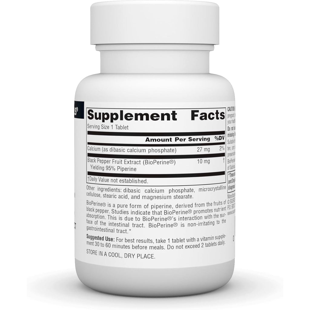 Source Naturals Bioperine, Black Pepper Fruit Extract - Promotes Nutrient Absorption - 60 Tablets