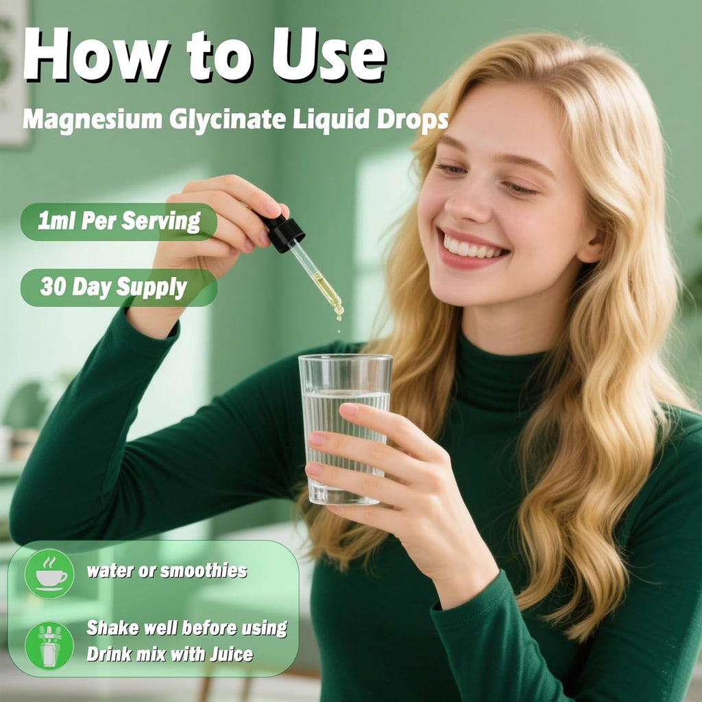 Pure Magnesium Glycinate 400Mg Liquid Drops, High Absorption Chelated Calm Magnesium with Zinc for Sleep Relaxation Muscle Bone Nerve & Brain Health, Non GMO, Vegan for Women Men & Kids