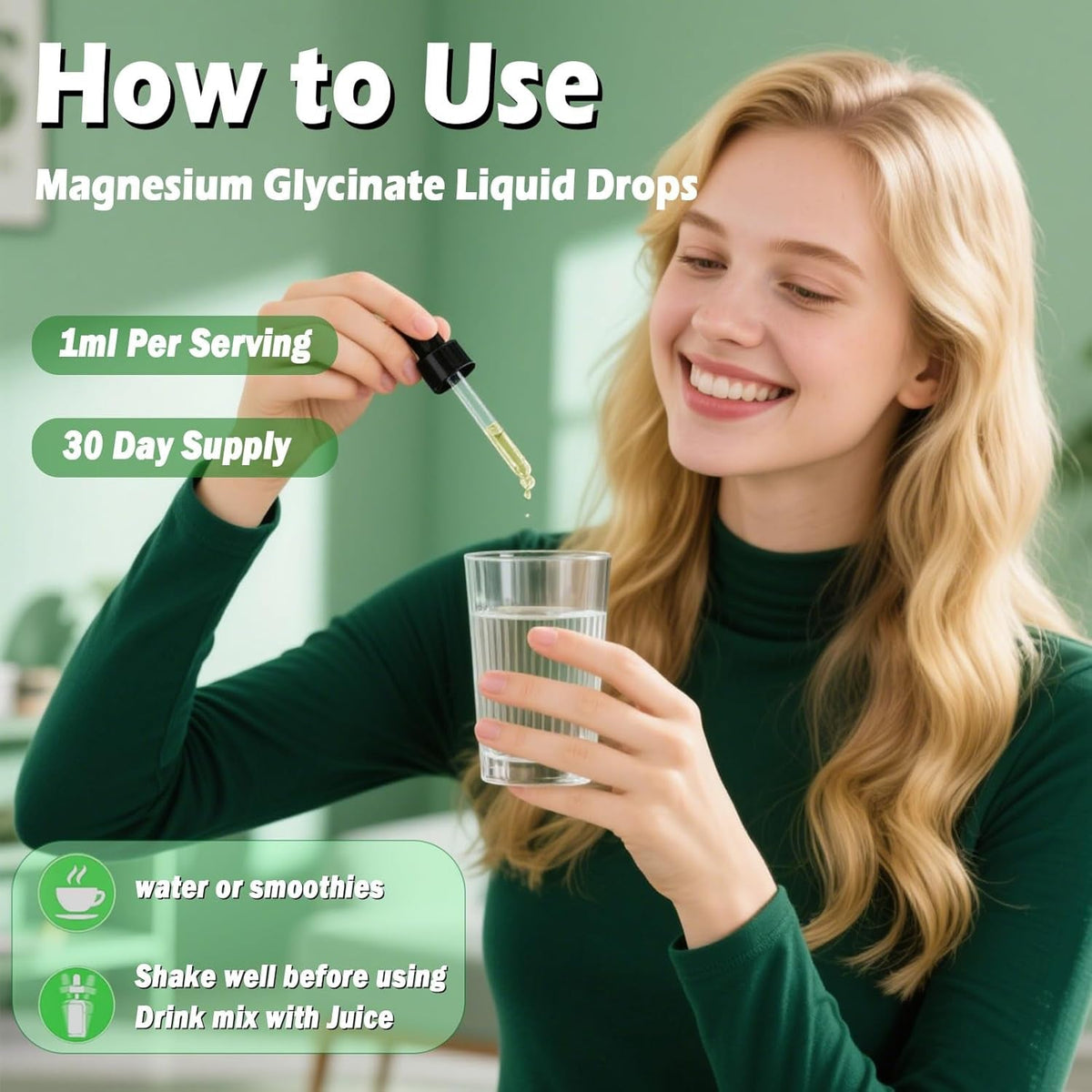 Pure Magnesium Glycinate 400Mg Liquid Drops, High Absorption Chelated Calm Magnesium with Zinc for Sleep Relaxation Muscle Bone Nerve & Brain Health, Non GMO, Vegan for Women Men & Kids