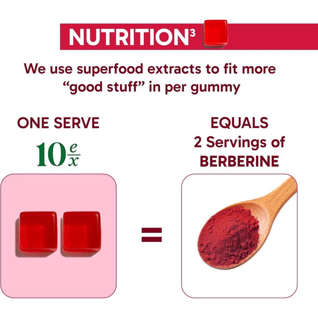 10Ex 3-In-1 Berberine Gummies, Gut Support Gummies. Gut Health, Digestion & Appetite Balance. 100 Billion CFU Akkermansia Probiotics, Apple Cider Vinegar Gummy. Sugar-Free, Vegan, Keto, Low-Carb 60Ct