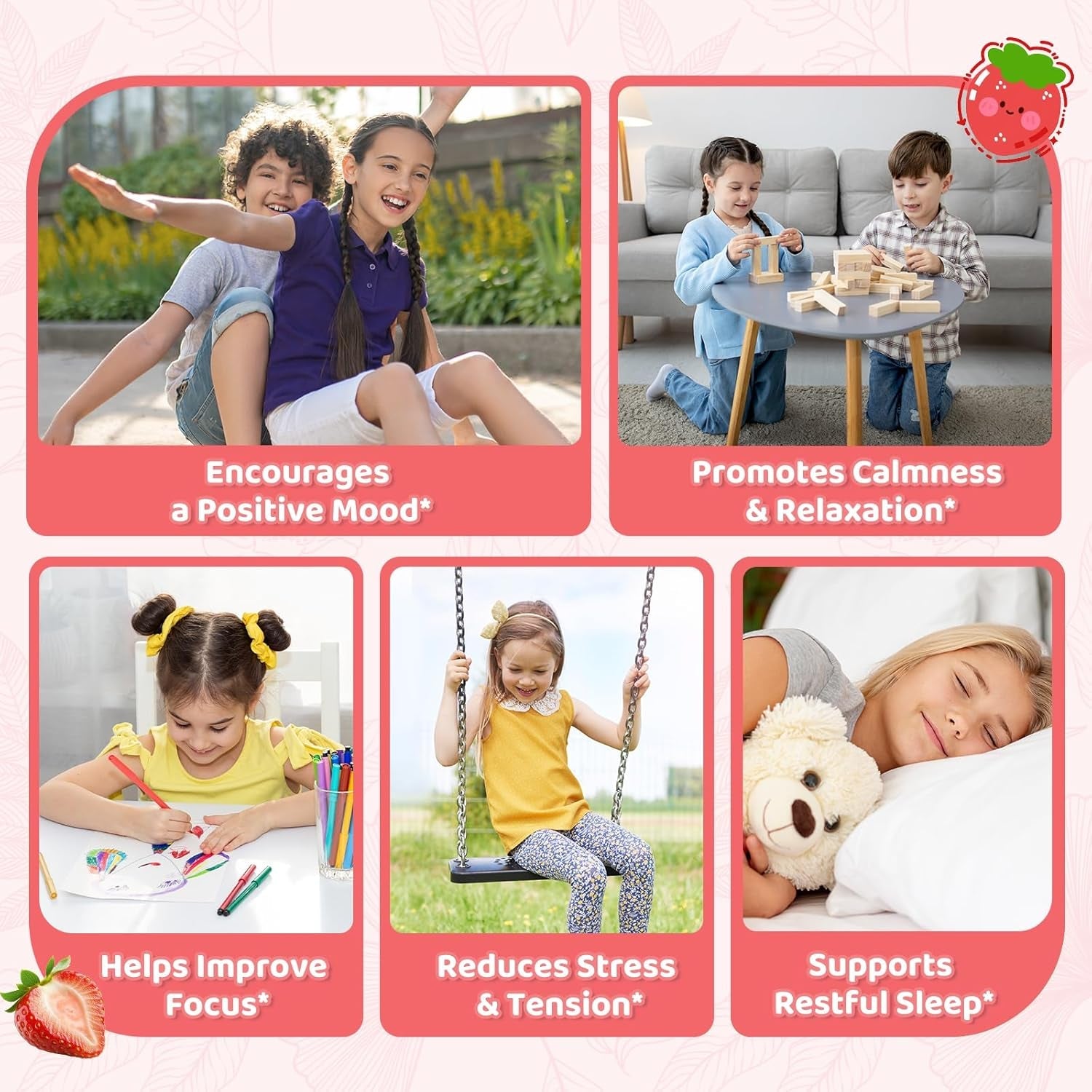 Liposomal GABA L-Theanine Drops for Kids - Liquid GABA Supplement with Magnesium, Chamomile, Lemon Balm & Vitamin B6 - Support Relaxation, Focus & Stress Relief for Kids & Adults - Strawberry Flavor