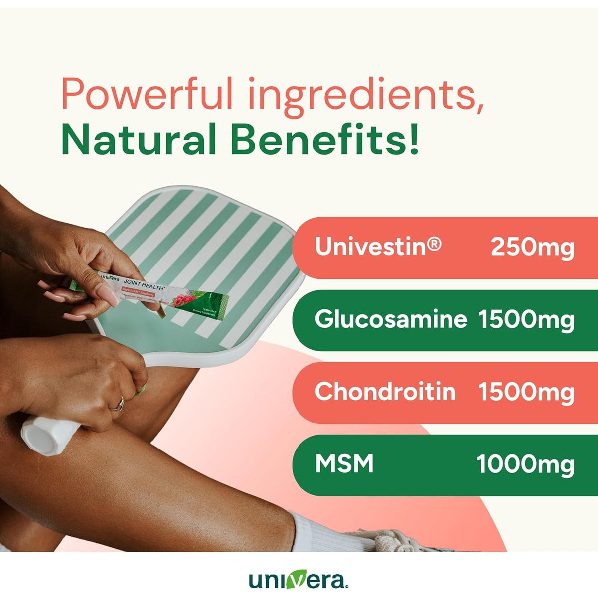 Glucosamine, Chondroitin, MSM with Univestin | Joint Support Powder Drink Mix for Mobility & Flexibility | Raspberry Flavor | 30-Day Supply (7G X 30 Sticks)